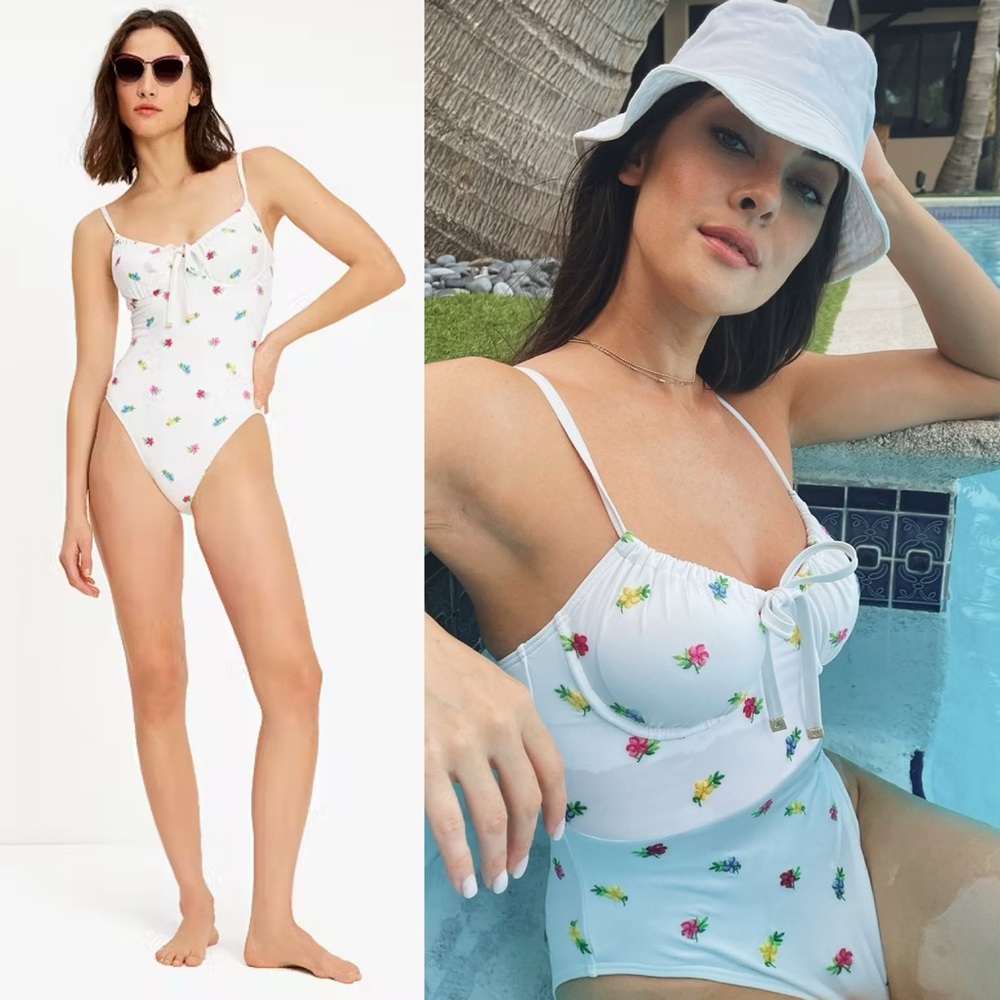 New Kate Spade Cinch Sea Garden Floral Embroidered One Piece Swimsuit